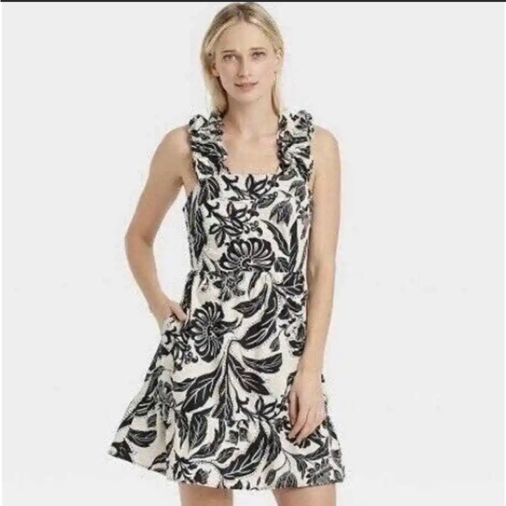 WHO What Wear Floral Sun Dress Boho Sundress Backless pockets medium NWT